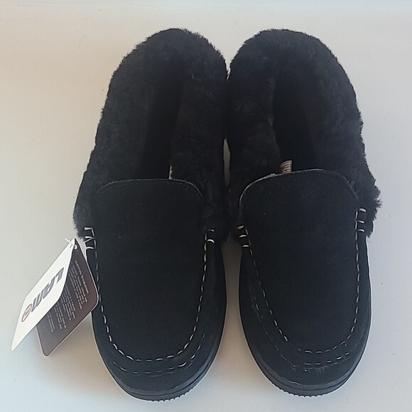 Lamo Australian Suede Sheep Skin Candace Slip On Moccasins Black Women's Size 9 - Picture 1 of 12